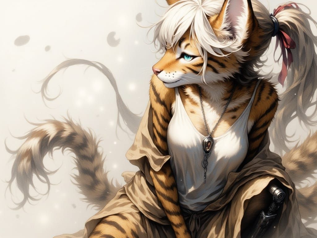 Abstract Expressionist Cat with Sci-Fi Prosthetic Leg