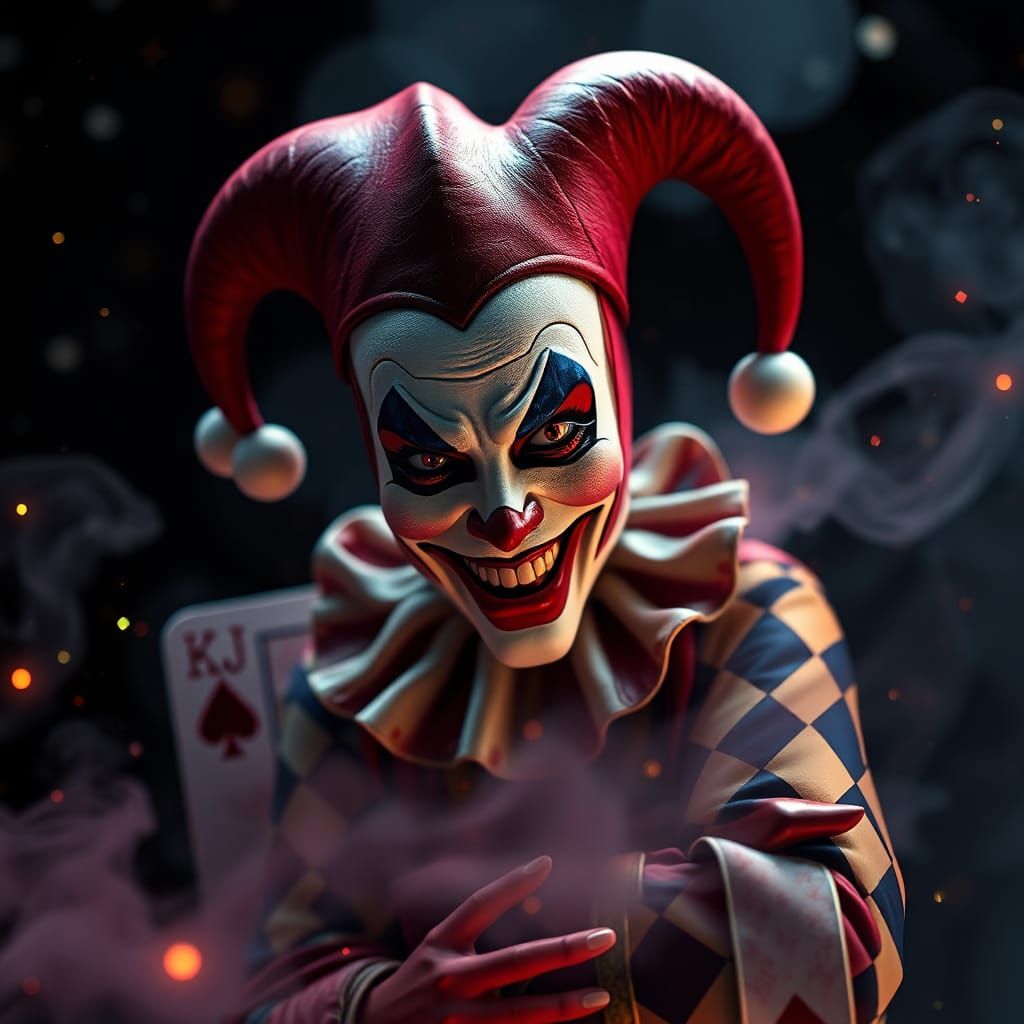Harlequin Card Character in 3D Cinematic Style