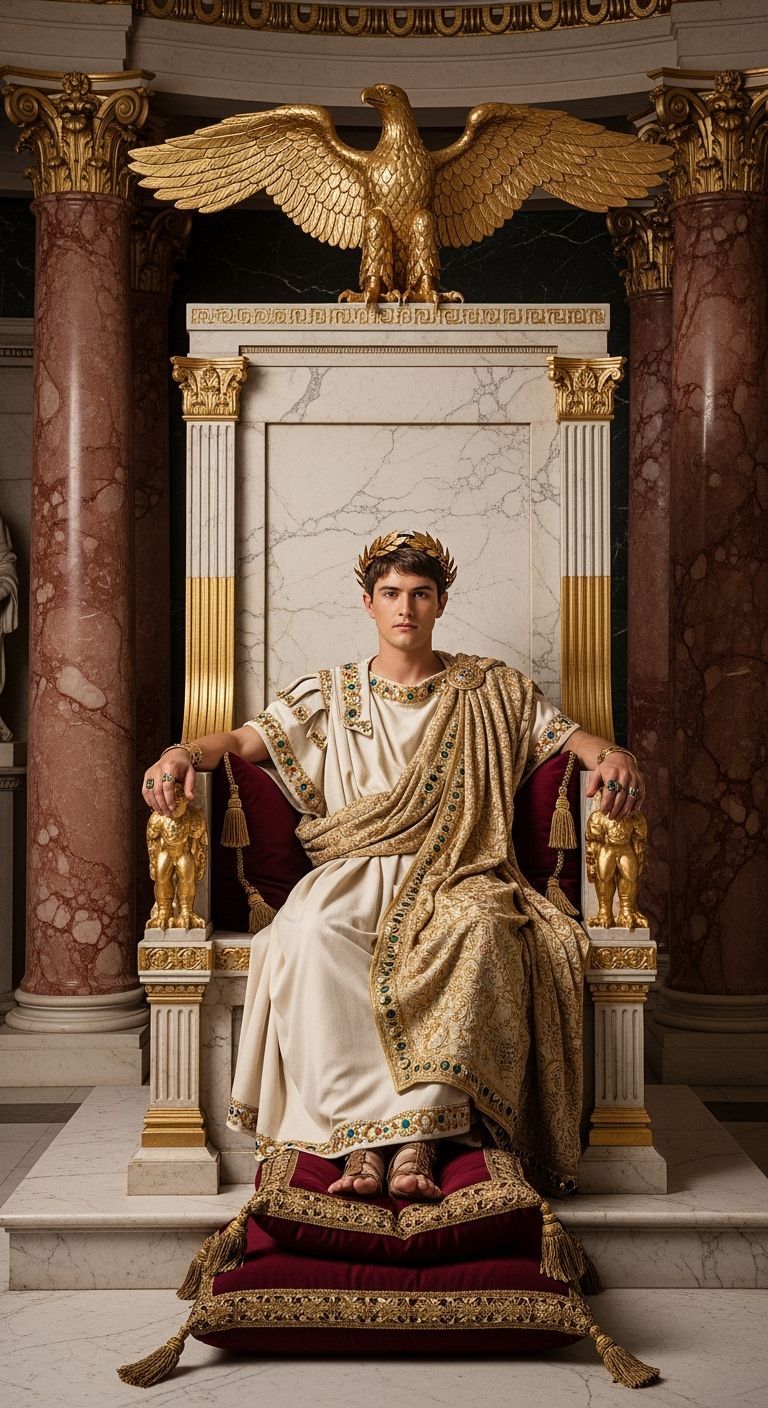 Emperor Nero on Gold Throne in Lavish Roman Room