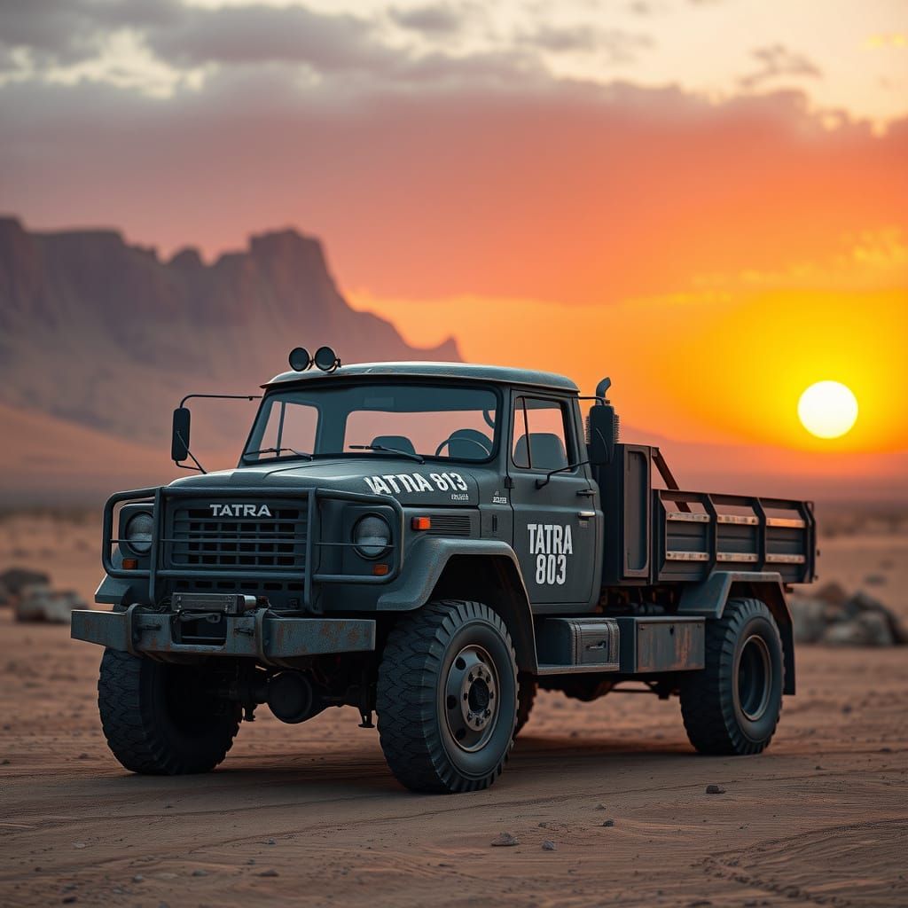 Weathered Tatra 813 Truck Amidst a Desert Sunset