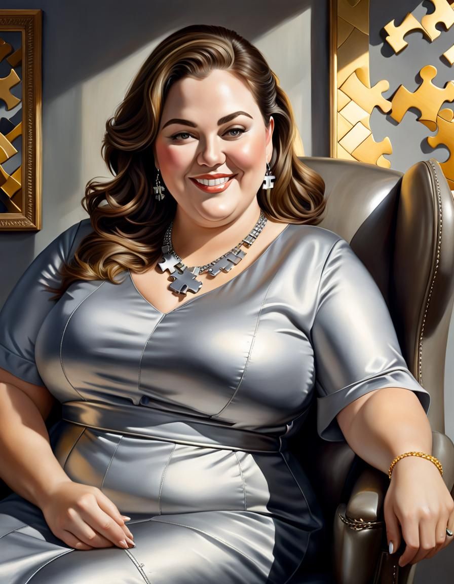 Overweight Woman in Puzzle Dress, Annie Stegg Style