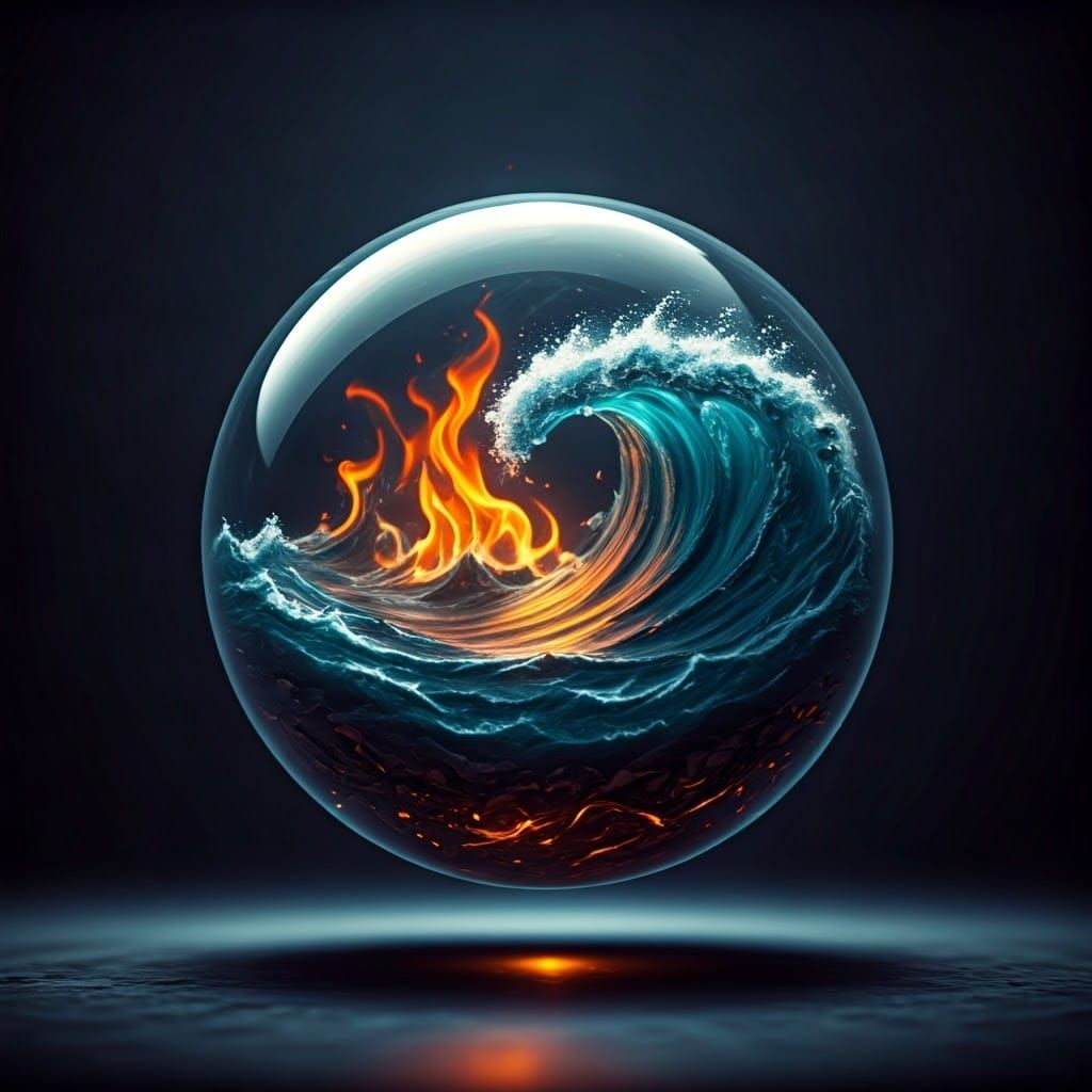 Elemental Tempest in Glass Orb: Cinematic Film Still