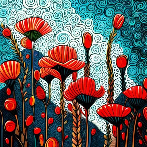 Floral Mixed Media Painting in Modern Style