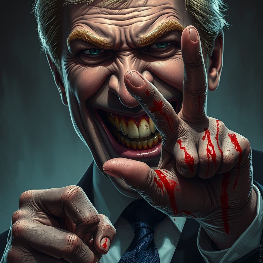 Ruthless Politician in Dark Futurist Landscape