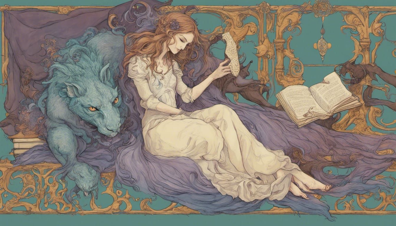 Renaissance Manticore in Eden: Teal and Lilac