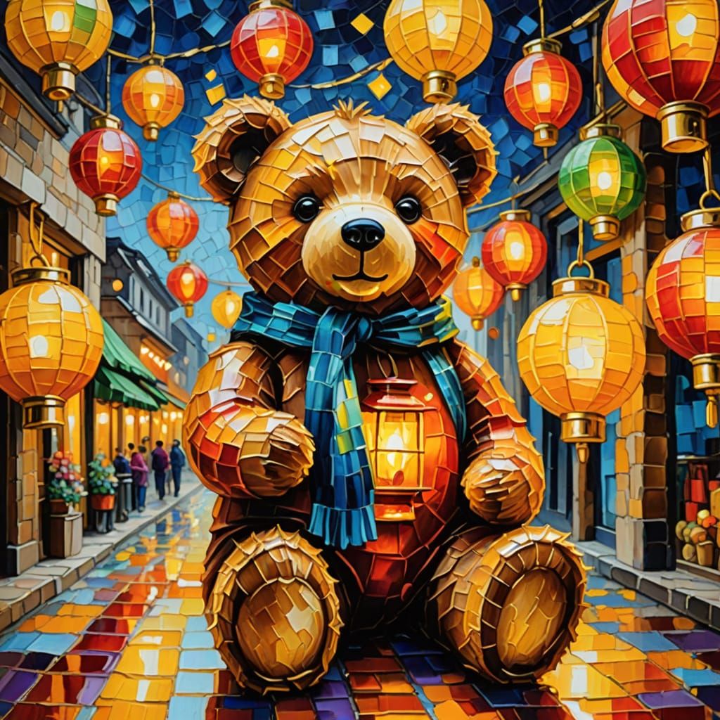 Teddy Bear Lantern Shop in Neo-Impressionist Style