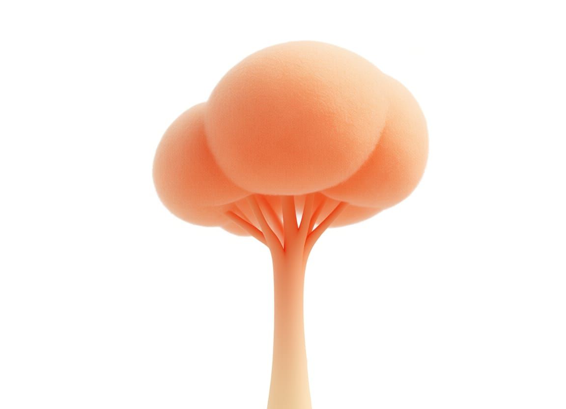 Surreal Orange Cotton Ball Tree in 3D Gradient