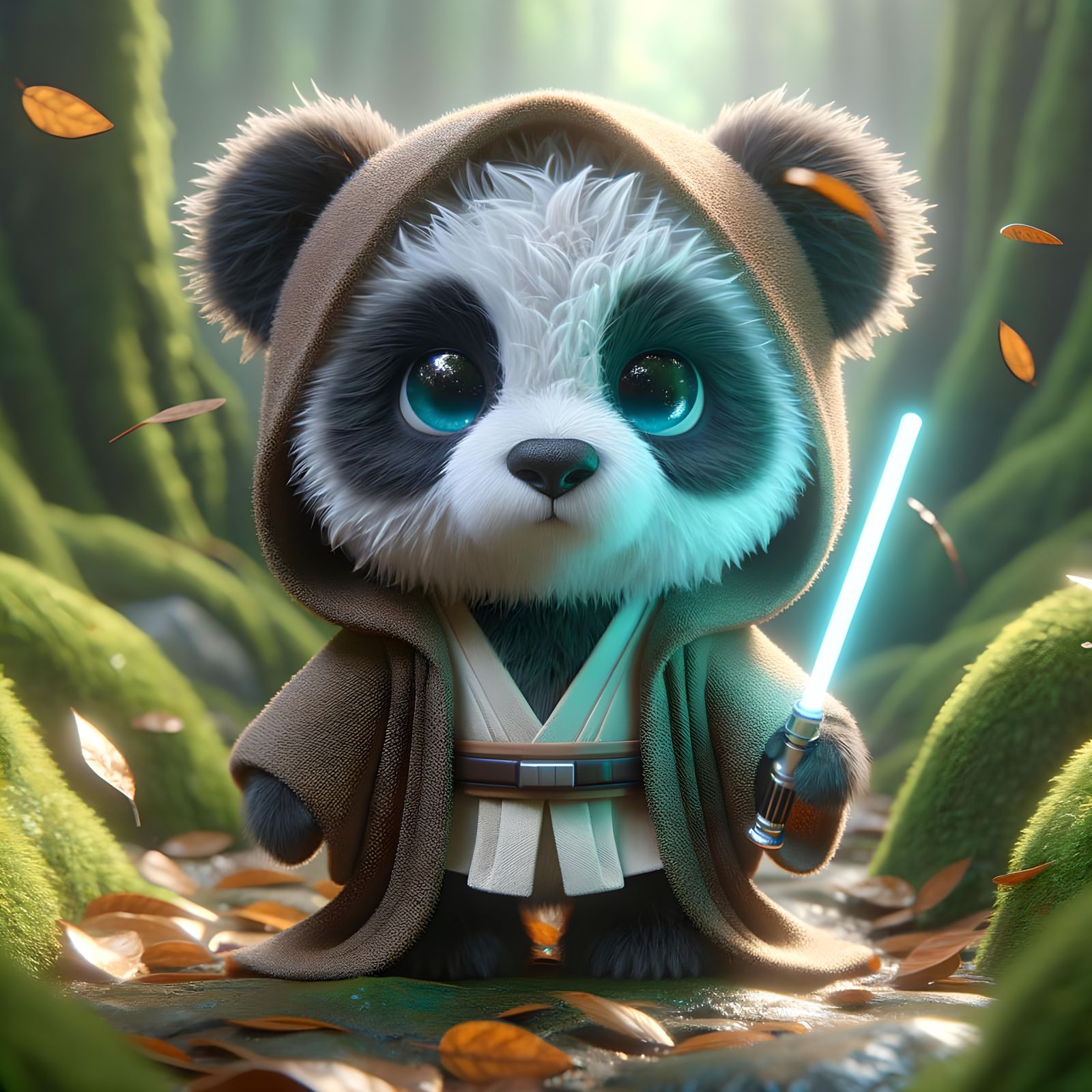 Baby Panda Jedi in Jungle Landscape