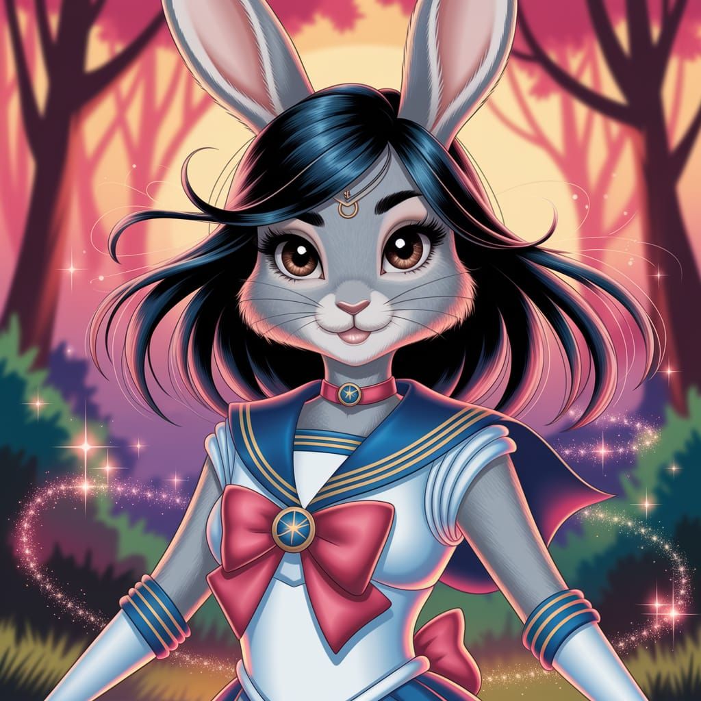 Enchanted Rabbit Maiden in Vibrant Sailor Scouts Attire