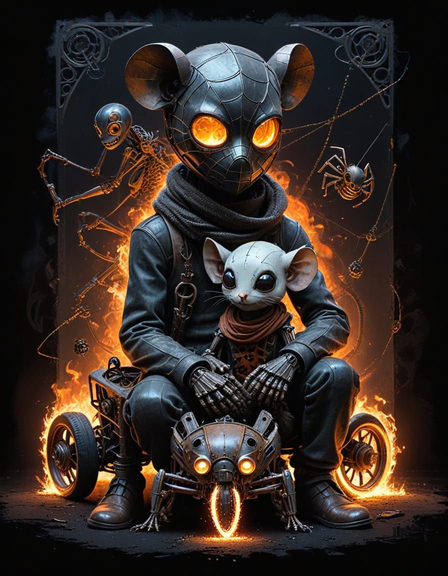 Art Nouveau Poster: Child, Robot, and Broken Car