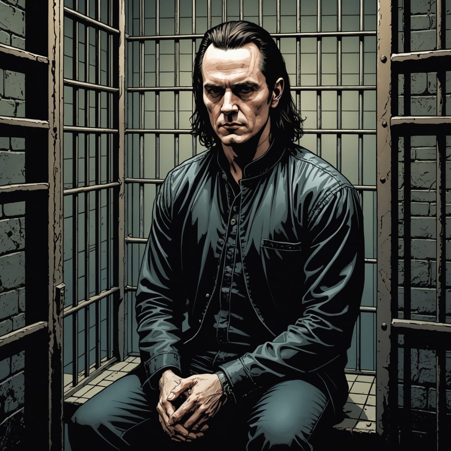 Depressing Prison Cell Illustration in Comic Book Style