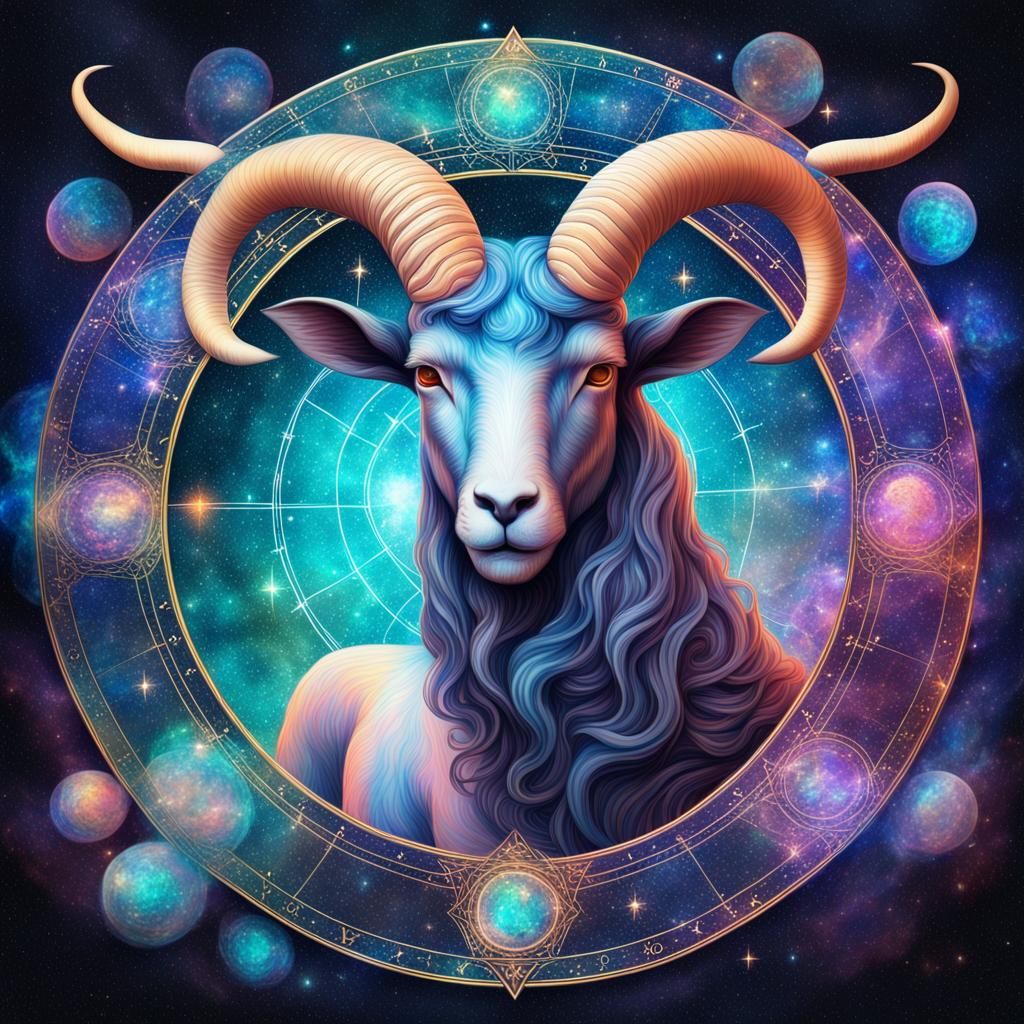 Capricorn Holographic Astral Illustration in Mixed Media