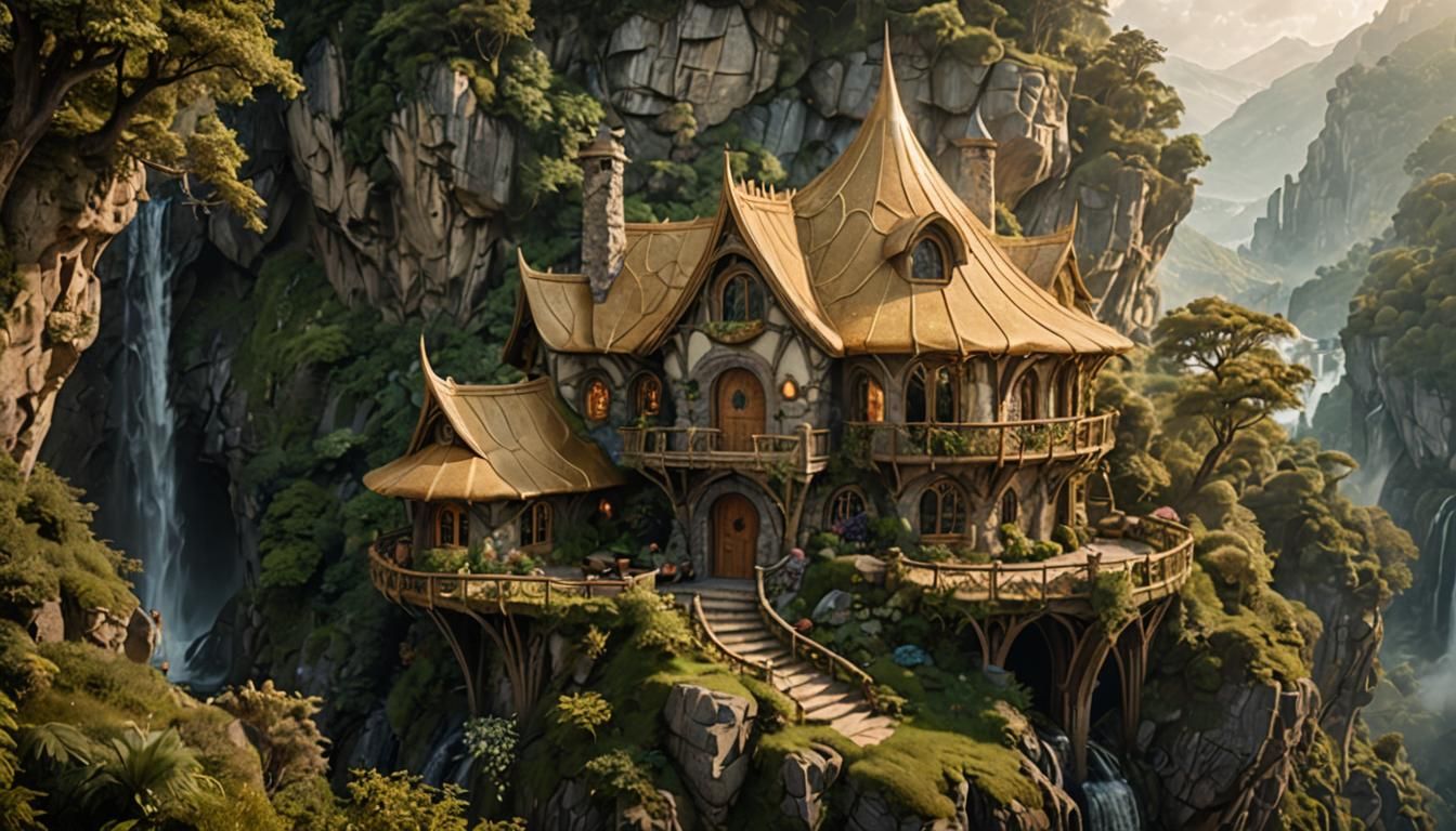 Elven Cottage on Cliffside in Golden Light