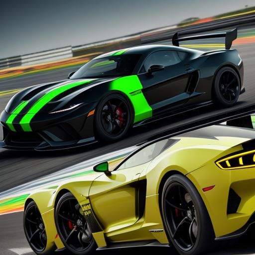 Sleek Black Supercar with Neon Green Stripes: 3D Render