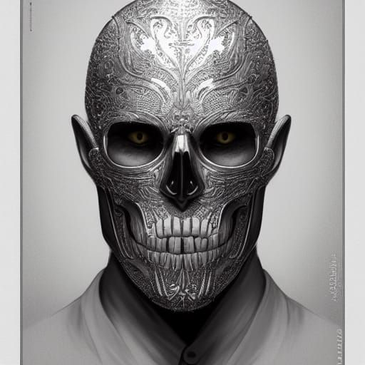 Intricate Silver Skull Mask Portrait in 8K