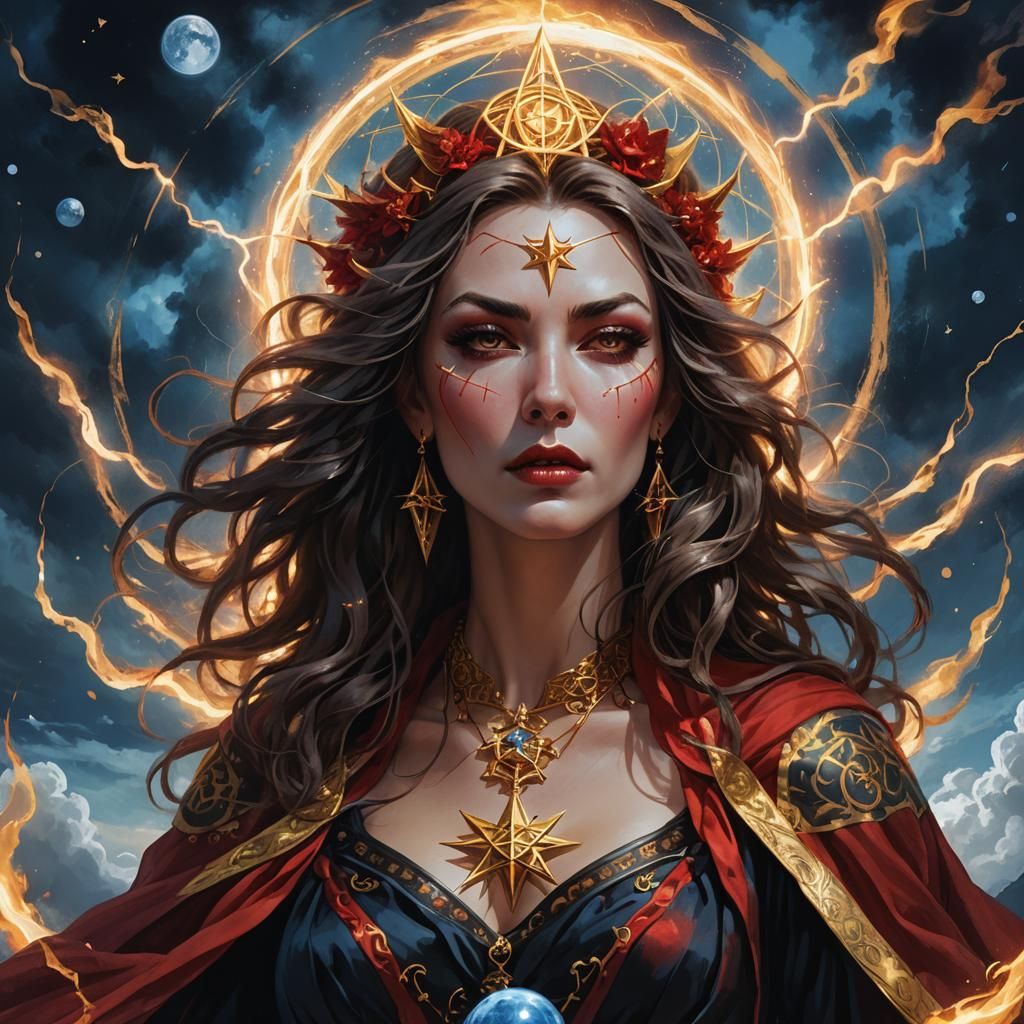 Goddess in Wind with Lightning, Fantasy Art