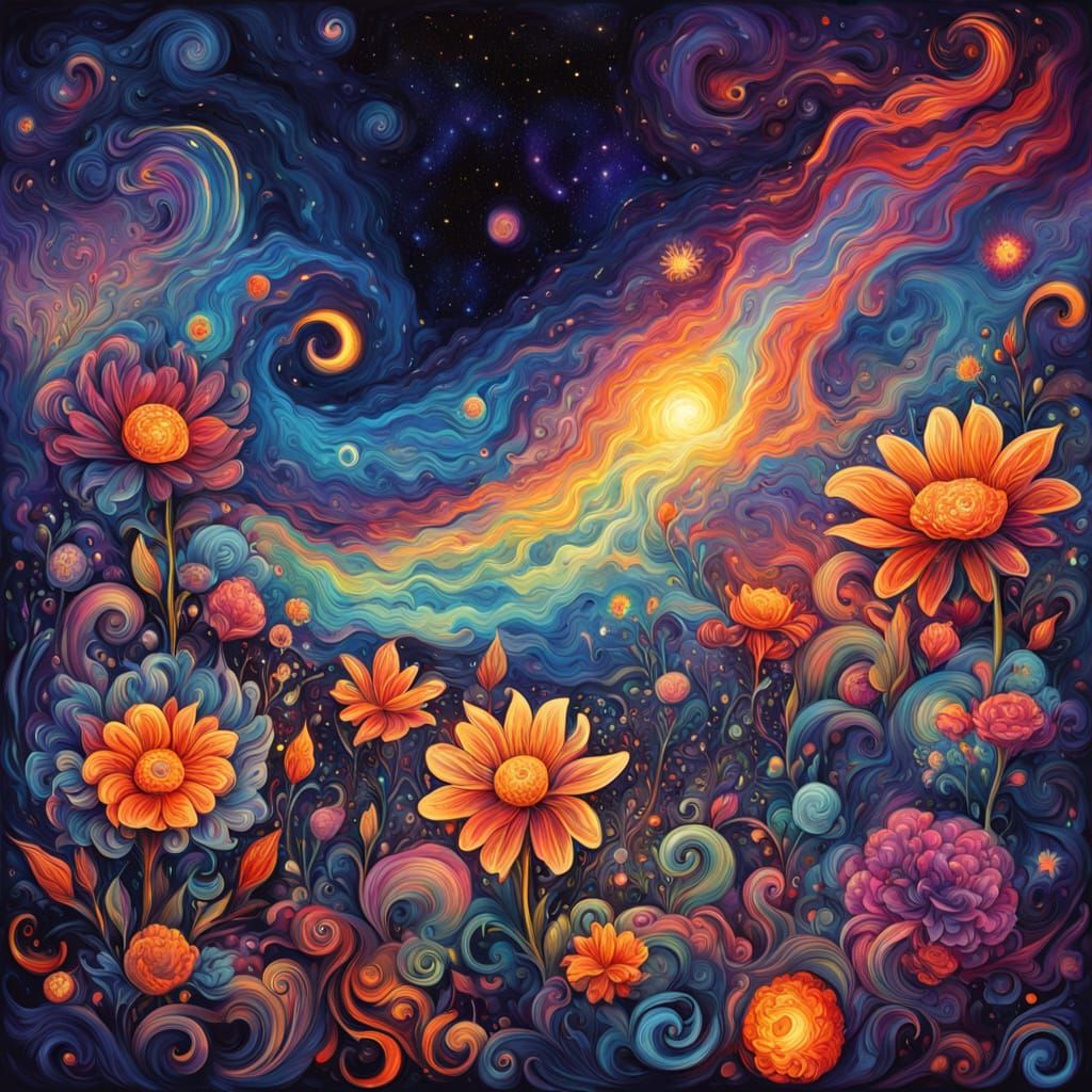 Cosmic Flowers Bloom Like Shooting Stars in Vibrant Night Sk...