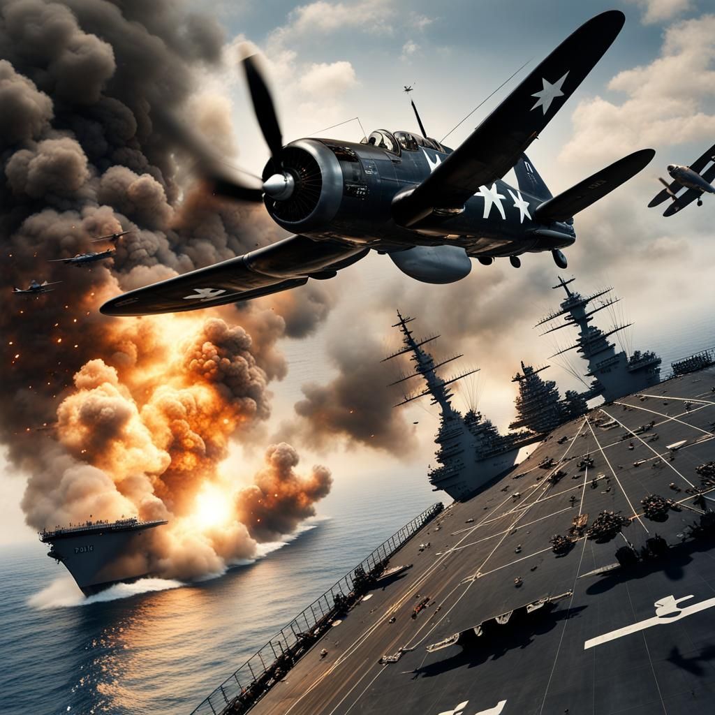 Vought F4U Corsair Over Aircraft Carrier