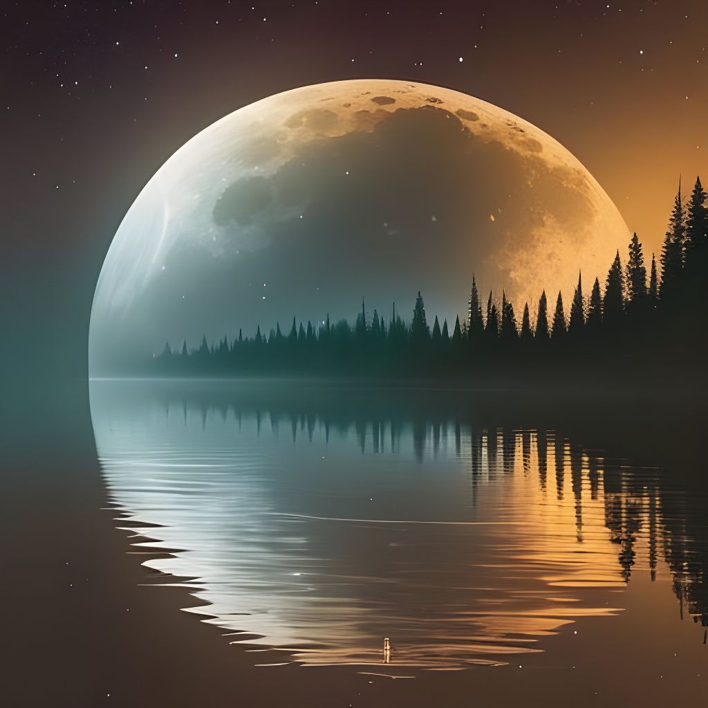 Glowing Moon Over Lagoon: Fantasy Art Style