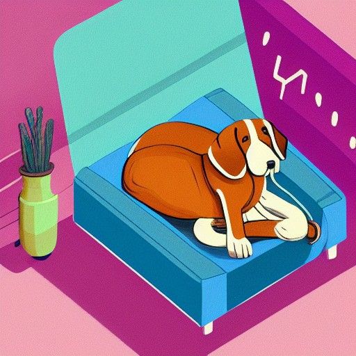 Dog Sleeping Peacefully in Bed: Isometric Painting