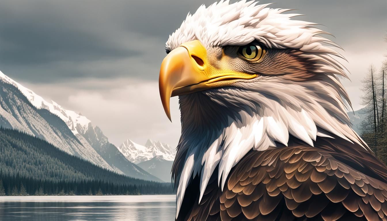 Majestic Bald Eagle Portrait in Winter Landscape