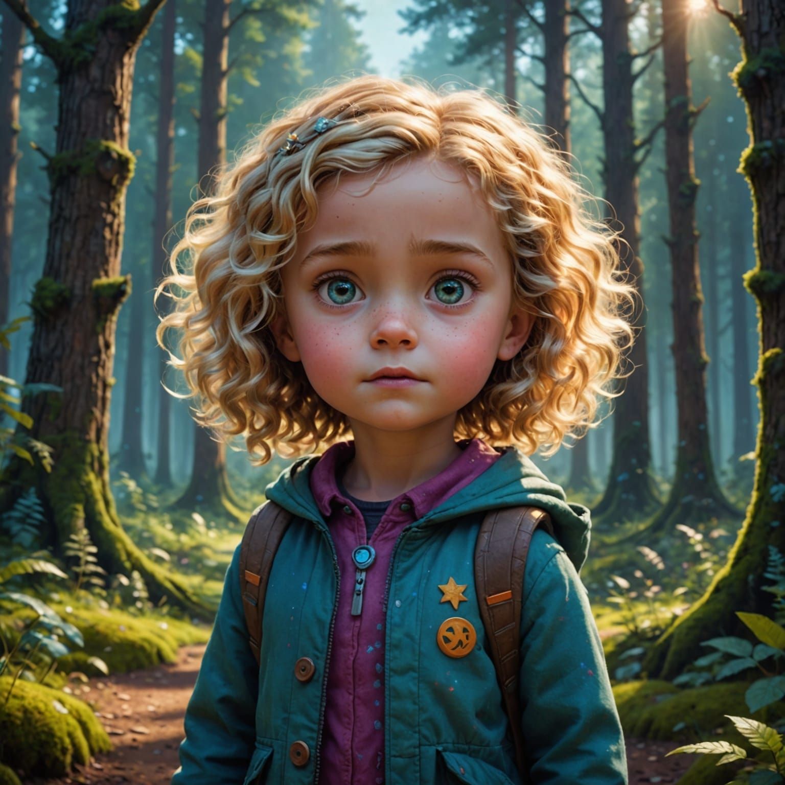 Bright Portrait of a Young Girl in a Galaxy Forest