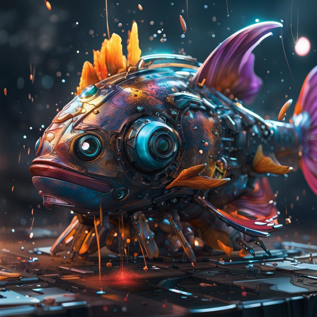 Futuristic Robot Fish with Graffiti Art Background