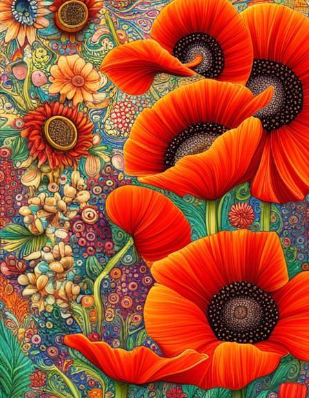 Poppy and Sunflower Still Life in Pop Art Style