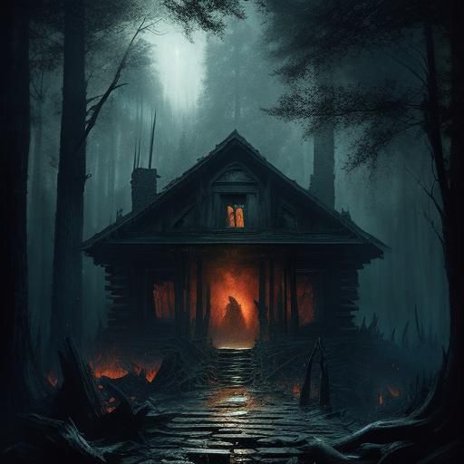 Horror Cabin in Dark Woods