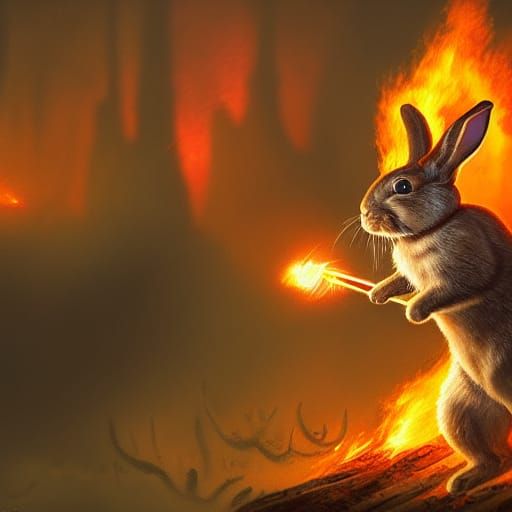 Rabbit Flamethrower in Vietnam War, Detailed Matte Painting