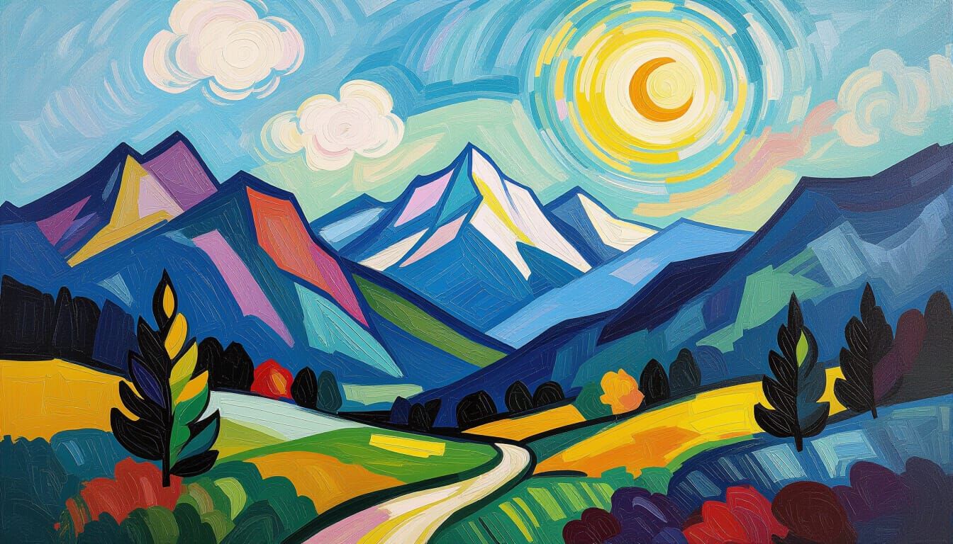 Majestic Mountains in Expressionist Style