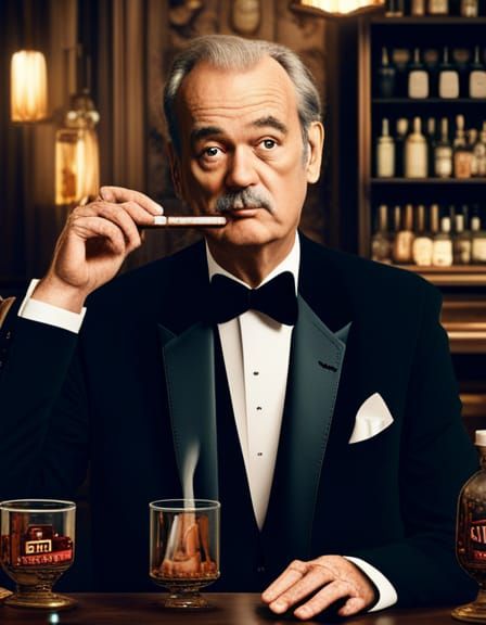 Man in Tuxedo with Whisky and Cigar