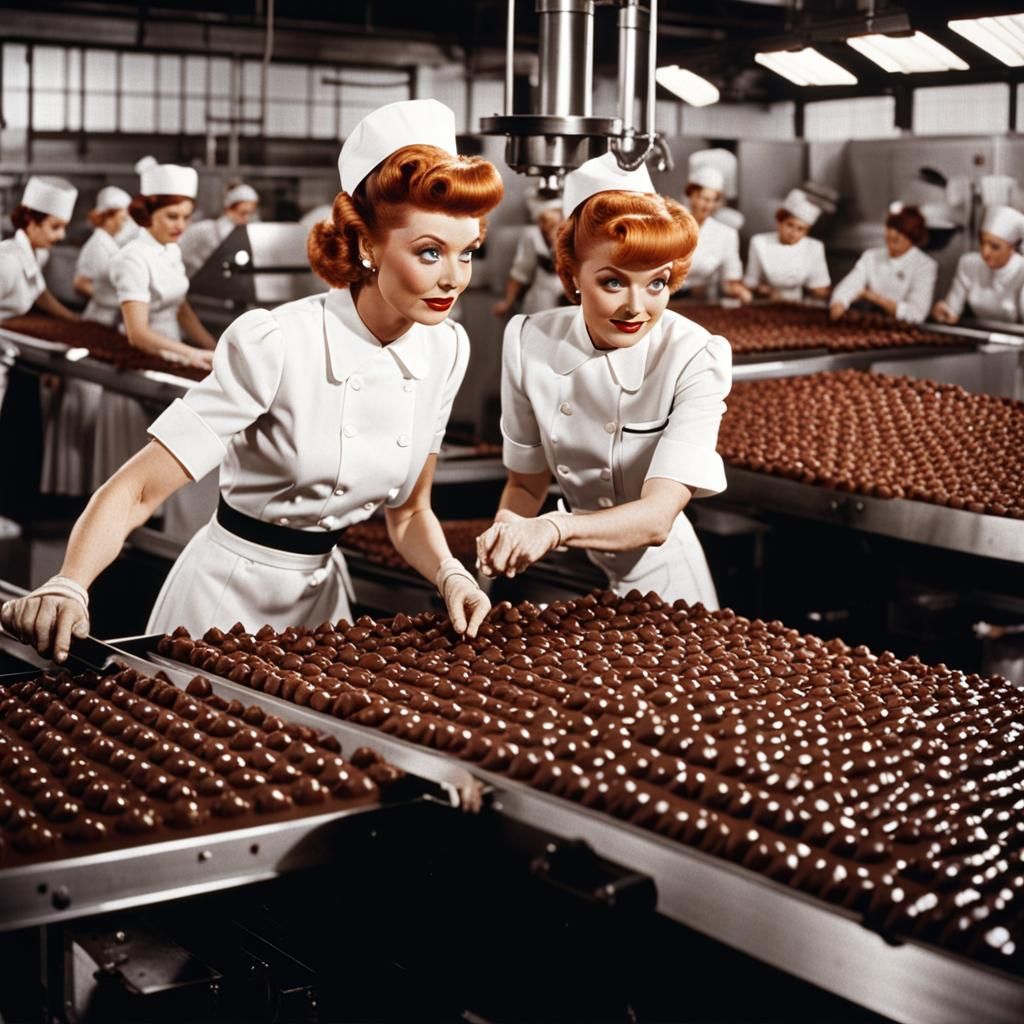 Lucille Ball and Vivian Mertz at the Chocolate Factory