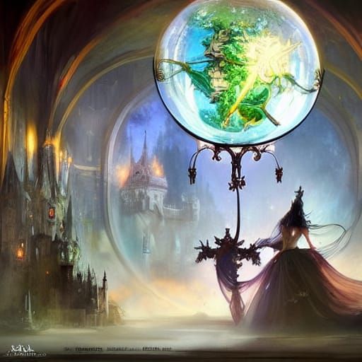 Magical Castle: Princess in Globe, Matte Painting