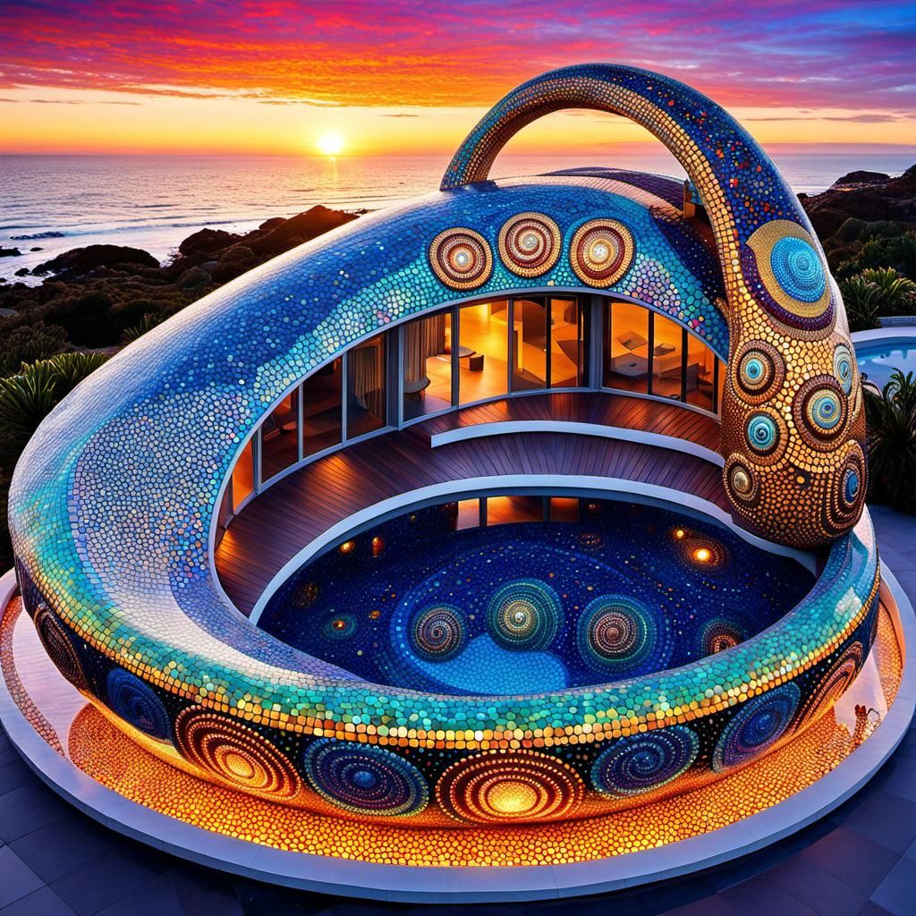 Futuristic Aboriginal Snail House: Digital Pointillism Archi...