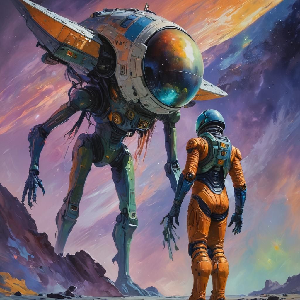 Alien Encounter: Expressionist Oil Painting in Space