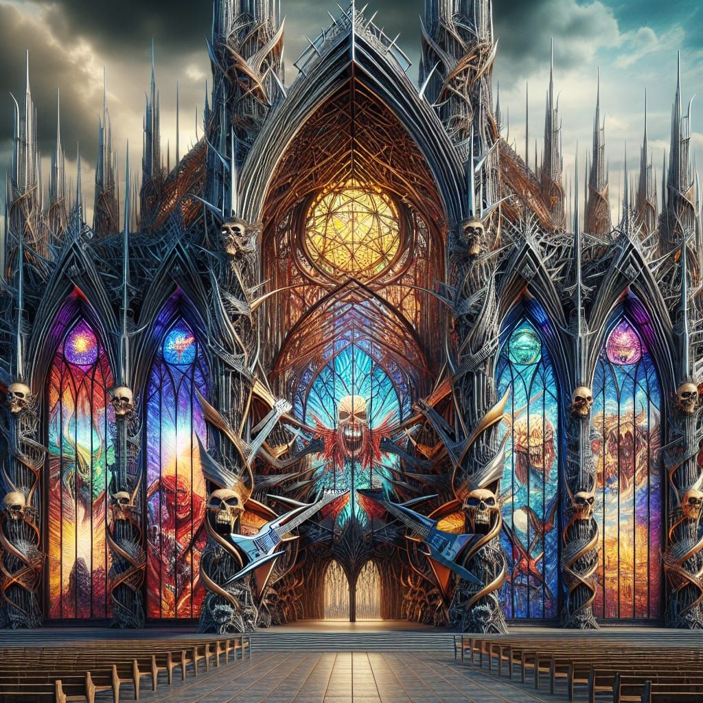 Heavy Metal Cathedral with Guitar Arches and Gothic Windows