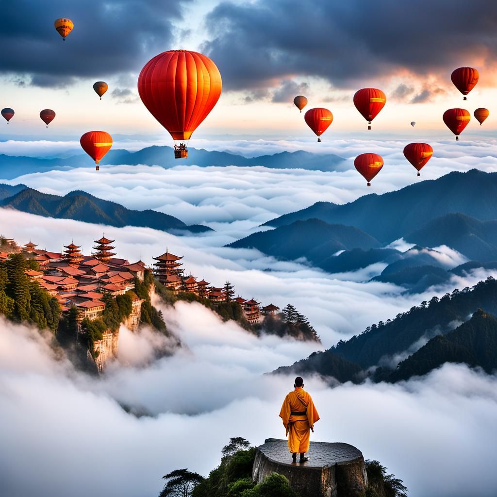 Venice Masks Above Clouds, Shaolin Monk in Taiwan