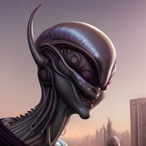 Detailed Alien Humanoid Portrait in Digital Art Style