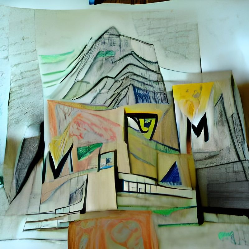 Mountain in Academic Art and Action Painting Styles