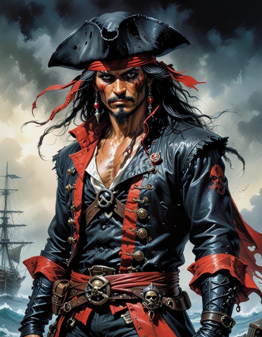 Swashbuckling Pirate Portrait in Red and Black