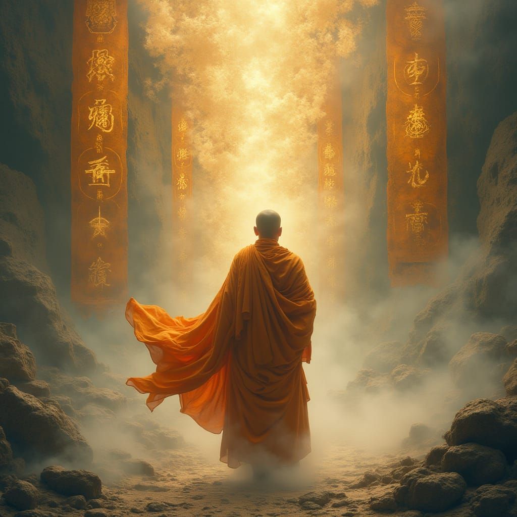 Mystical Tibetan Monk in Golden Light