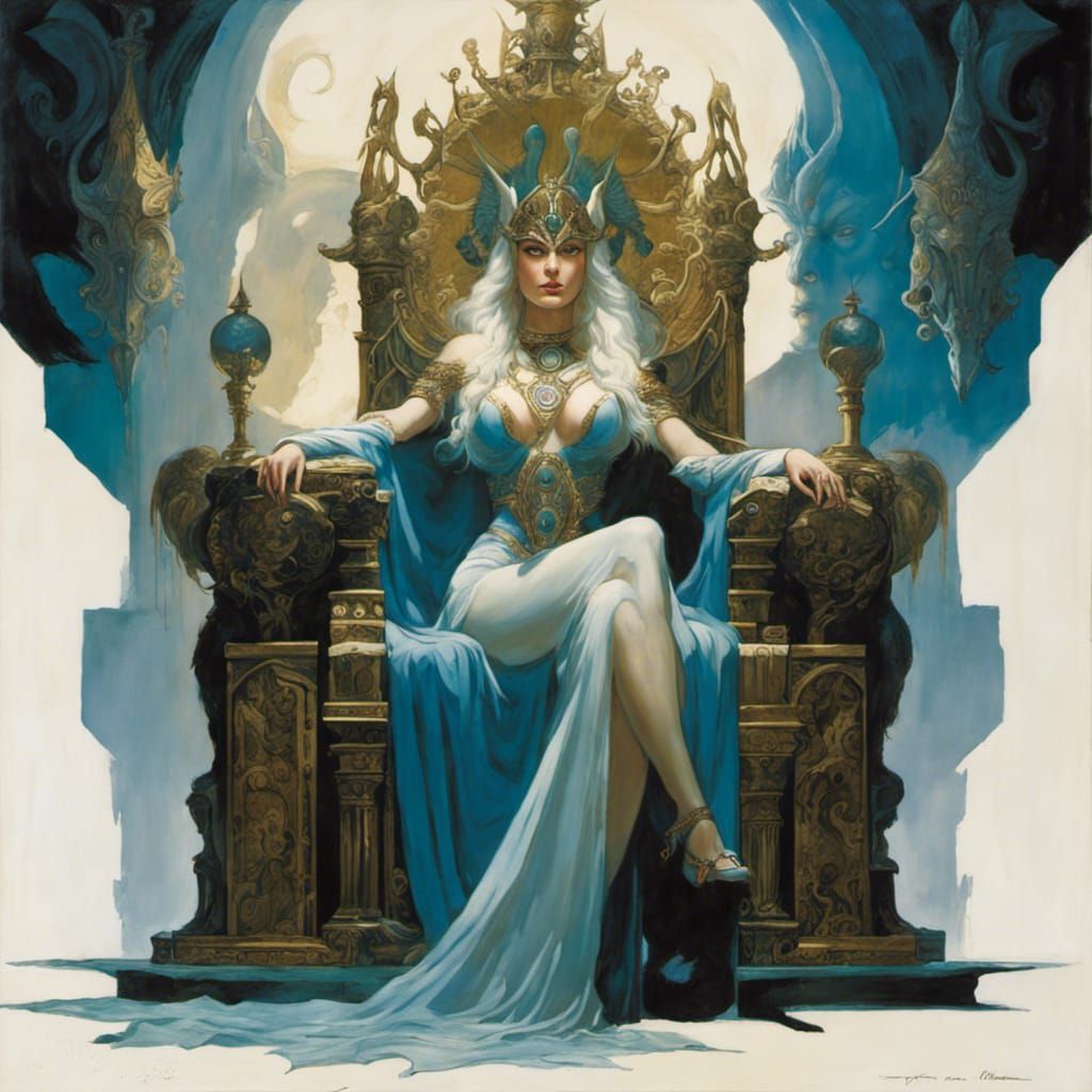 Beautiful Norse Goddess on Ornate Throne
