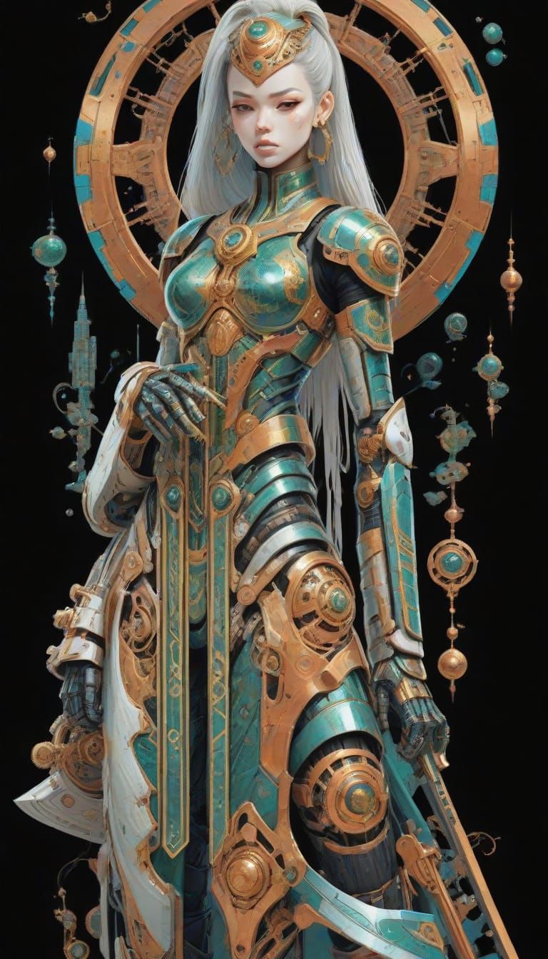 Cybermancer Android Goddess in Copper Armor