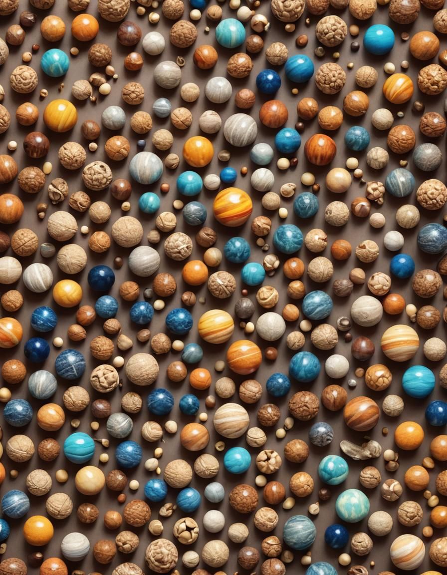 Planets Made of Nuts and Beads: Abstract Illustration