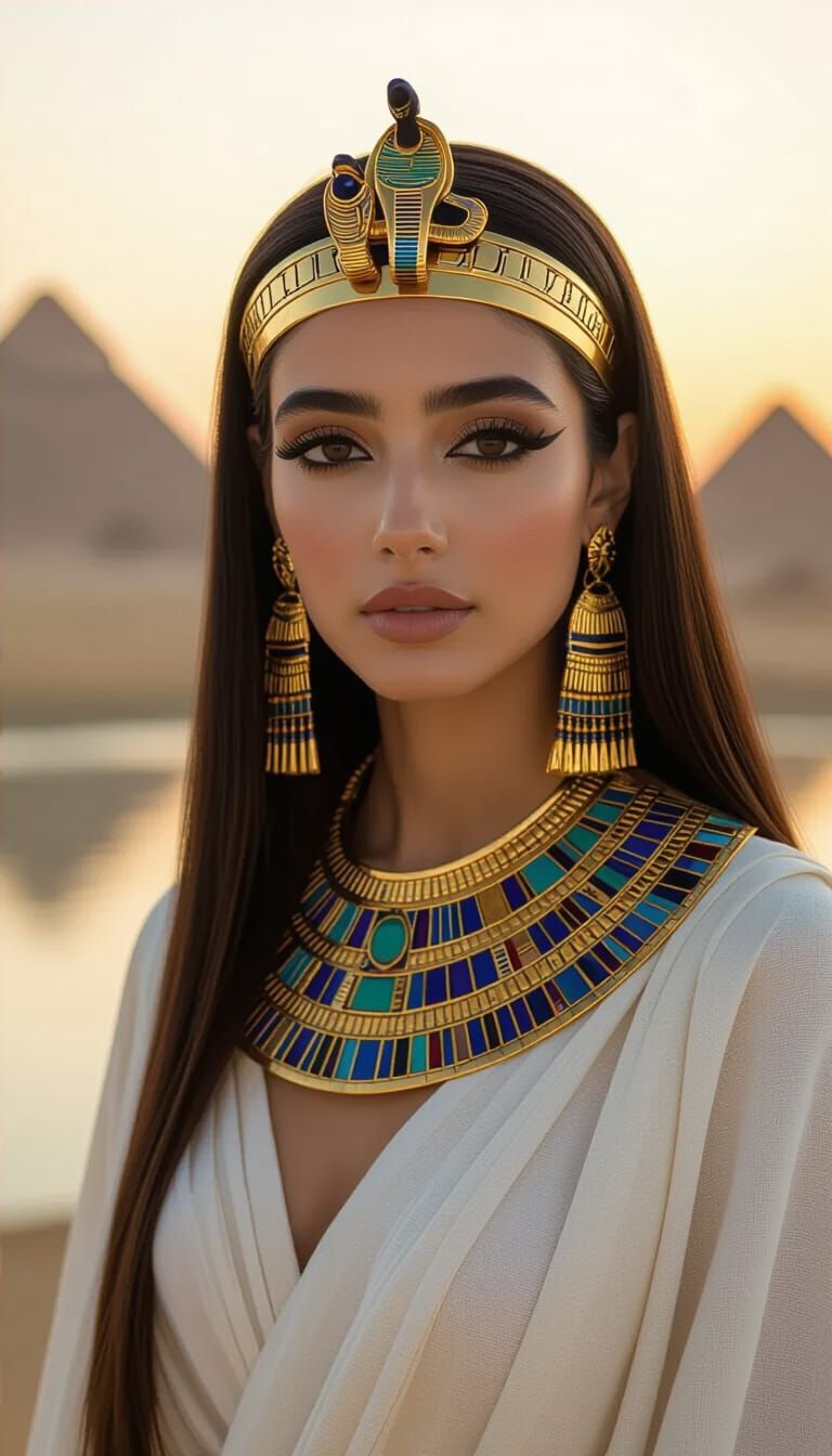 Egyptian Pharaoh Queen in Golden Hour Sunset