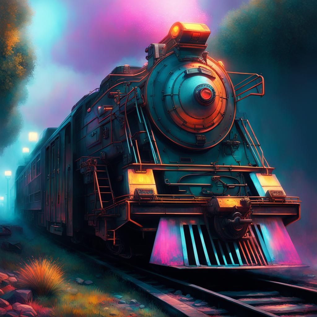 Cinematic Train to Nowhere in Cyberpunk Style