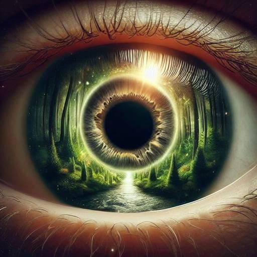 Photorealistic Forest Inside an Eye: Fantasy Digital Art