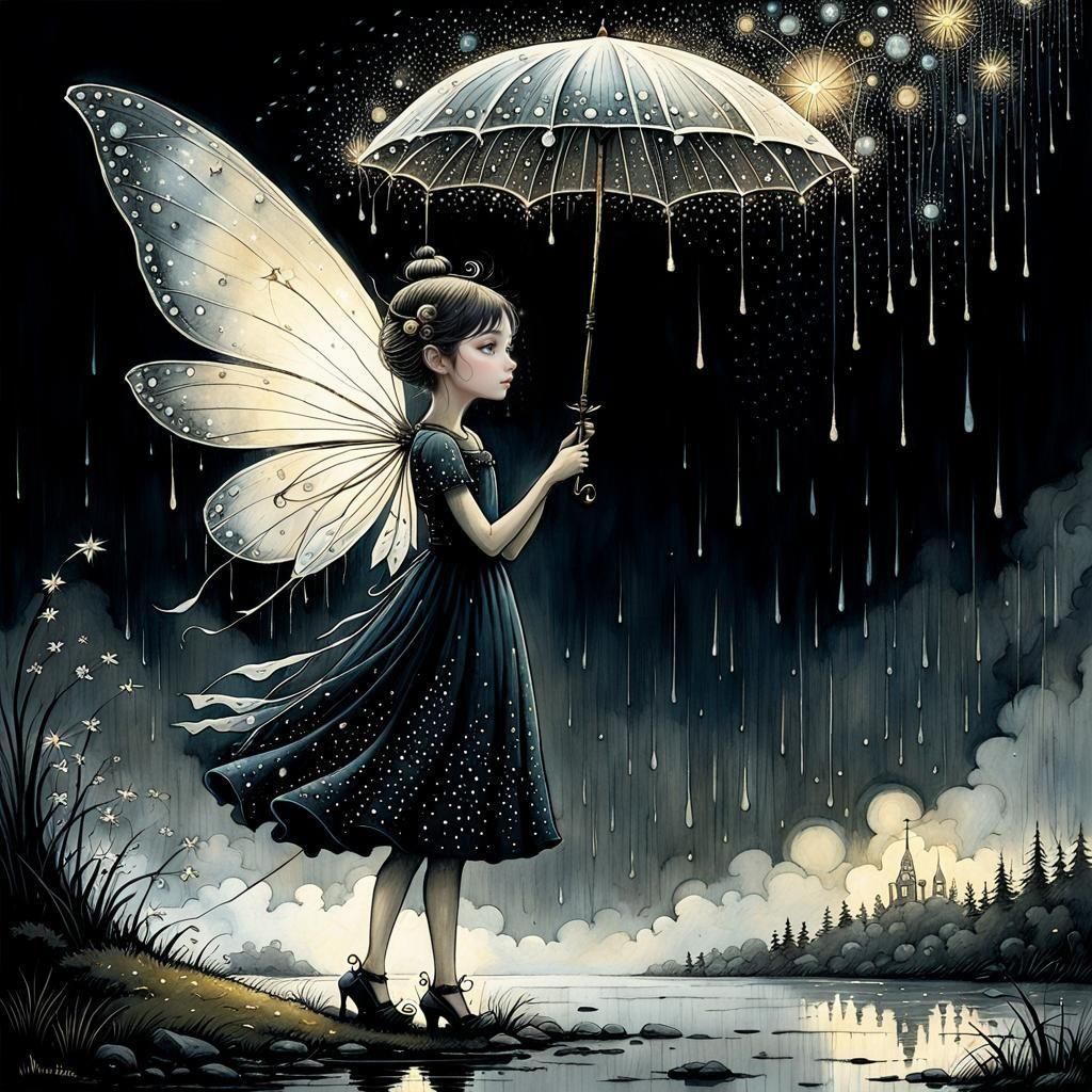 Pixie in Rainstorm with Sunset Hues