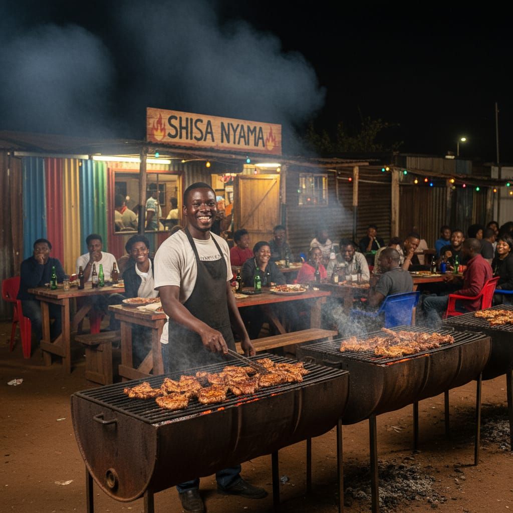 Vibrant South African Shebeen Scene at Night